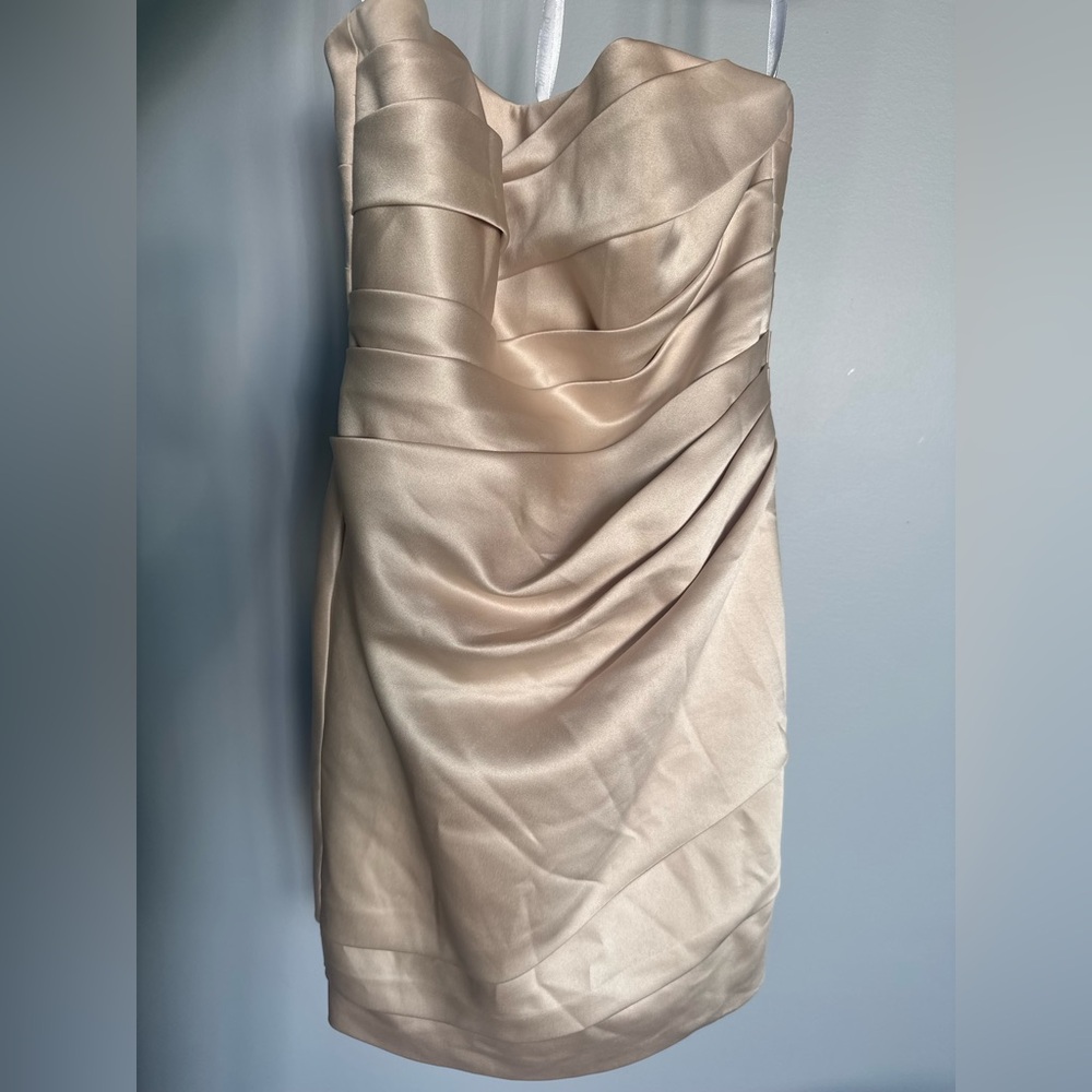 David's Bridal Strapless Cream Dress